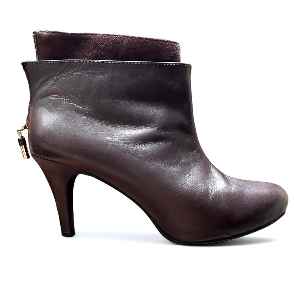 Dark Chocolate Brown Leather & Suede High Heel Ankle Boots